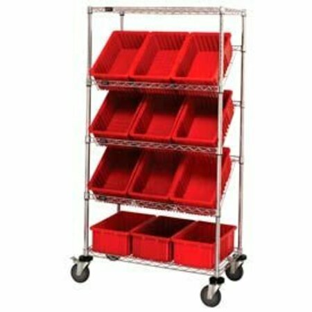 GLOBAL INDUSTRIAL Easy Access Slant Shelf Chrome Wire Cart 12 8inH Grid Containers Red 36x18x63 269001RD